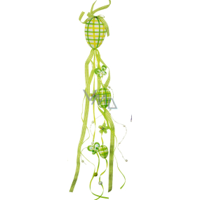 Large plastic eggs with decorative ribbons green for hanging 55 cm