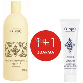Ziaja Argan oil shower gel with oil 500 ml + Ceramide lipid concentrate hand cream 100 ml, duopack