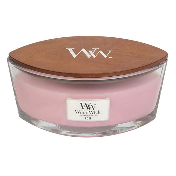 WoodWick Rose - Rose scented candle with wooden wide wick and glass ship lid 453 g