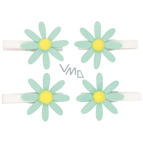 Turquoise flowers with glitter on a peg 5 cm, 4 pieces in a bag