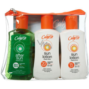 Calypso SPF 15 suntan lotion 100 ml + SPF 20 suntan lotion 100 ml + Aloe Vera soothing after sun gel 100 ml + case, set, travel package