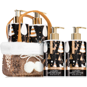 Vivian Gray Christmas Brown Ylang and Vanilla liquid soap dispenser 250 ml + hand lotion 250 ml + pouch, cosmetic set for women