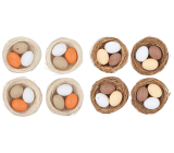 Plastic eggs in nest 5,5 cm 4 pieces different colours