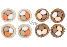 Plastic eggs in nest 5,5 cm 4 pieces different colours