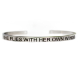 Stainless steel bracelet silver with engraving Flies with her own wings, open cuff, 4 mm