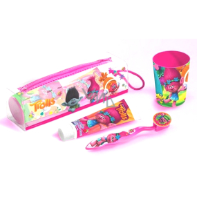 Trolls soft toothbrush with cover + toothpaste + case + crucible + dental floss, dental hygiene set for girls