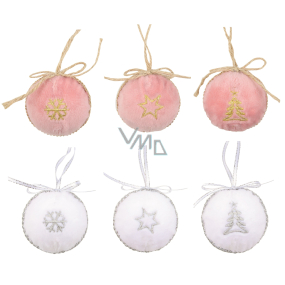 Plush hanging ball pink, white for hanging 5 cm 1 piece