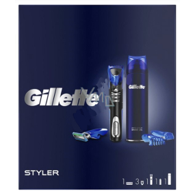 Gillette Fusion5 + Styler multi-purpose shaver + 3-piece attachments + 1-head spare head + 200 ml shaving gel, cosmetic set, for men
