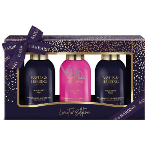 Baylis & Harding Mulberry Fizz luxury shower gel 100 ml + hand and body lotion 100 ml + cleansing shower cream 100 ml, cosmetic set for women