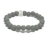 Lava grey with royal mantra Om, bracelet elastic natural stone, ball 8 mm / 16-17 cm, born of the four elements
