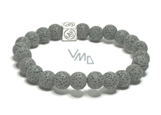 Lava grey with royal mantra Om, bracelet elastic natural stone, ball 8 mm / 16-17 cm, born of the four elements