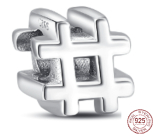 Charm Sterling silver 925 Hashtag, bead on bracelet symbol