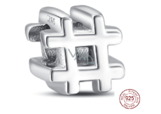 Charm Sterling silver 925 Hashtag, bead on bracelet symbol