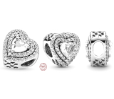 Charm Sterling silver 925 Shining hearts, bead on bracelet, love