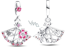 Charm Sterling Silver 925 King of Glory Fan Xiao Qiao Peach Blossom Fan, Pendant Bracelet Symbol