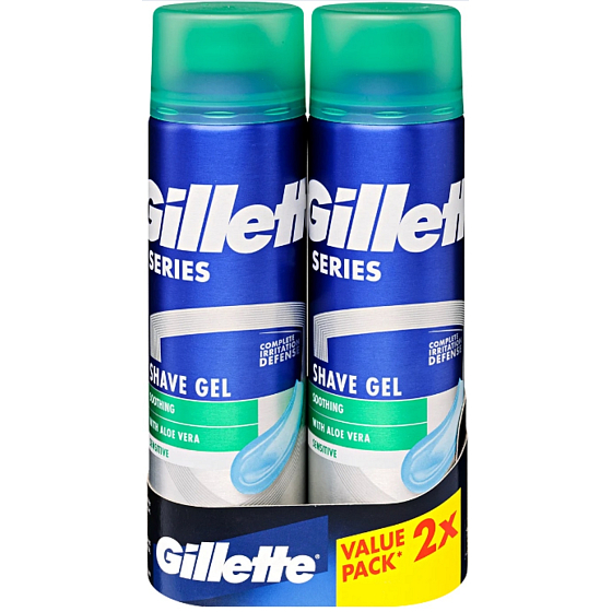 Gillette Series Sensitive Aloe Vera Shaving Gel for Men 2 x 200 ml, Duo Pack