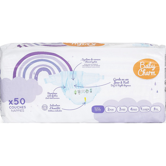 Baby Charm Disposable Diapers Super Dry Flex Newborn 2-5 kg, 50 pcs