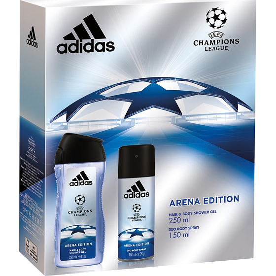 Adidas UEFA Champions League Arena Edition Deodorant Spray for Men 150 ml + Shower Gel for Men 250 ml, cosmetic set