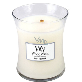 WoodWick Baby Powder - Baby powder scented candle with wooden wick and lid glass medium 275 g