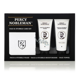 Percy Nobleman Cleansing Gel for Face and Beard 75 ml + Moisturizing Face and Beard Cream 75 ml + Cotton Towel, Cosmetic Set
