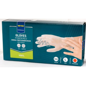 Metro Professional Disposable gloves, Vinyl powdered transparent, size L, box of 100 pieces