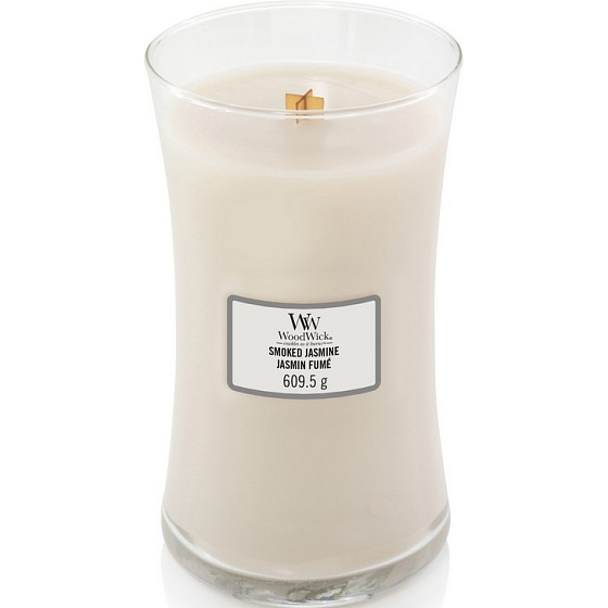 WoodWick Smoked Jasmine - Smoky jasmine scented candle with wooden wick and lid glass large 609 g
