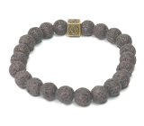 Lava with royal mantra Om, bracelet elastic natural stone, ball 8 mm / 16-17 cm, born of the four elements