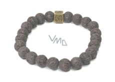 Lava with royal mantra Om, bracelet elastic natural stone, ball 8 mm / 16-17 cm, born of the four elements