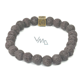 Lava with royal mantra Om, bracelet elastic natural stone, ball 8 mm / 16-17 cm, born of the four elements