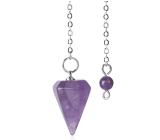 Amethyst purple pendulum natural stone 2,5 cm + 18 cm chain with bead, stone of kings and bishops