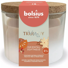 Bolsius True Joy Oriental Softness scented candle in glass with cork lid 80 x 75 mm, burning time 21 hours