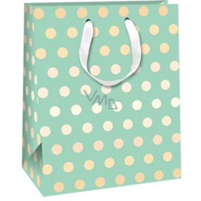 Ditipo Gift paper bag 26,4 x 32,7 x 13,6 cm Glitter Green with gold dots