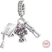 Sterling silver 925 Graduation - Graduation cap, diploma, flowers, 3in1 Graduate pendant on bracelet