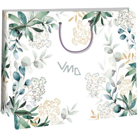 Ditipo Gift paper bag 38,3 x 10 x 29,2 cm white, green twigs