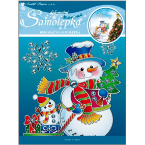 Sticker snowman with a silver contour on walls, windows, mirrors, tiles and other smooth surfaces 24 x 18 cm