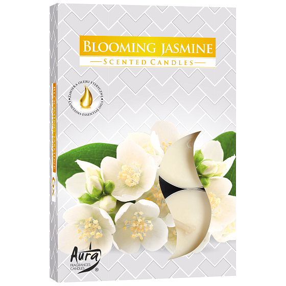 Bispol Aura Blooming Jasmine - Blooming Jasmine Scented Tealight Candles 6 Pieces