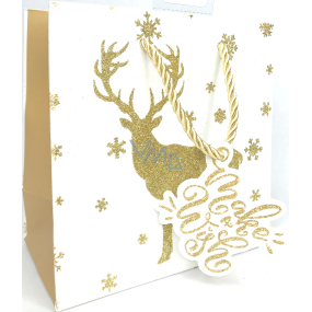 Epee Gift paper bag 17 x 17 x 9 cm Christmas White with golden deer CD LUX small
