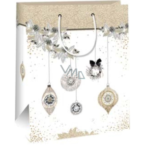 Ditipo Gift Paper Bag 26.4 x 13.6 x 32.7 cm Christmas White - Silver and Gold Decorations