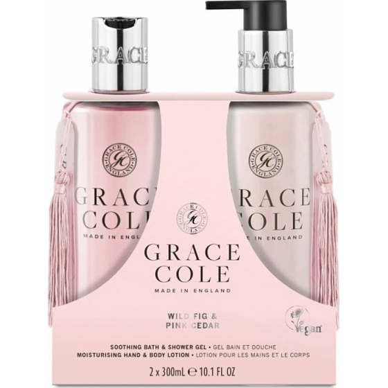 Grace Cole Wild Fig & Pink Cedar - Fig and pink cedar shower gel 300 ml + moisturizing body lotion 300 ml, cosmetic set for women