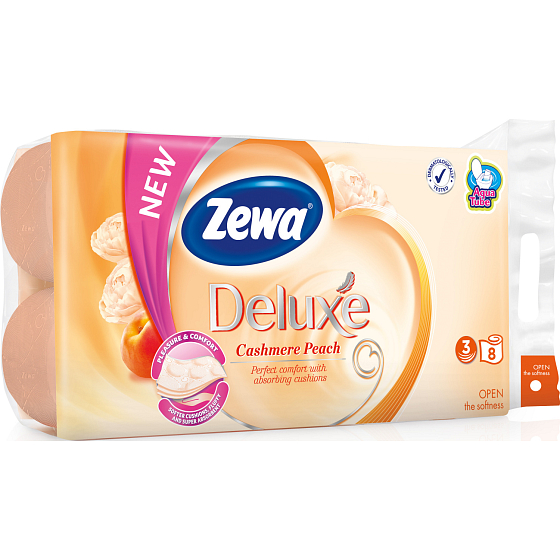 Zewa Deluxe Cashmere Peach 3-ply toilet paper, 8 rolls, 19.3 m roll