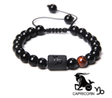 Onyx Capricorn zodiac sign, natural stone bracelet, 8mm ball/ adjustable size, life force stone