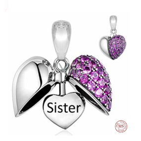 Sterling silver 925 Heart openable Sister I love you, pendant for bracelet family
