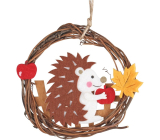 Hedgehog in wicker wreath for hanging 11 cm