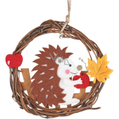 Hedgehog in wicker wreath for hanging 11 cm