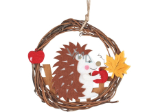 Hedgehog in wicker wreath for hanging 11 cm