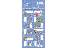 Arch Christmas labels stickers for gifts reindeer with hat, blue sheet 12 labels