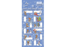 Arch Christmas labels stickers for gifts reindeer with hat, blue sheet 12 labels