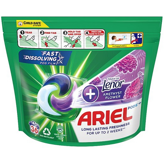Ariel +Touch Of Lenor Amethyst Flower gel capsules for long-lasting freshness 36 pieces