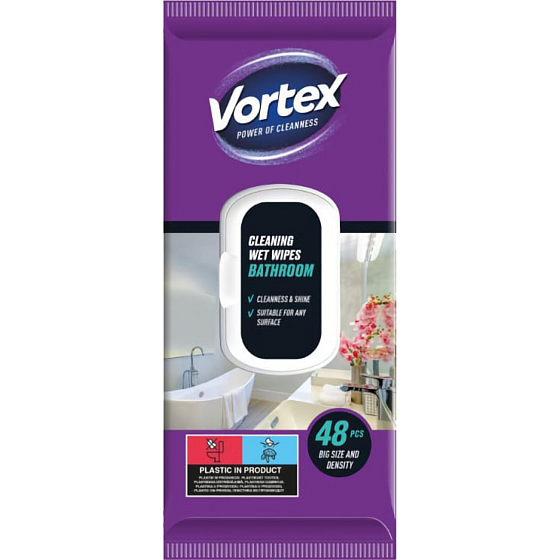 Vortex Moist Cleaning Wipes for Bathroom, 48 pcs