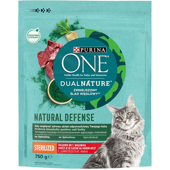 Purina ONE Dual Nature Sterilised granules for cats with spirulina and beef 750g